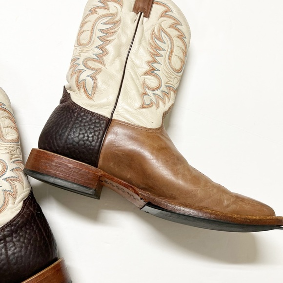 Nocona Mens Leather Bone Luscious Cow Foot Rancher Wide Square Toe Boot 10.5D - Picture 4 of 15